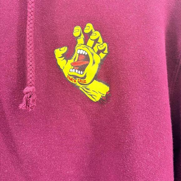 The Original Santa Cruz Skateboards Hoodie Screaming Hand Maroon Raw Edge Small - Picture 2 of 10